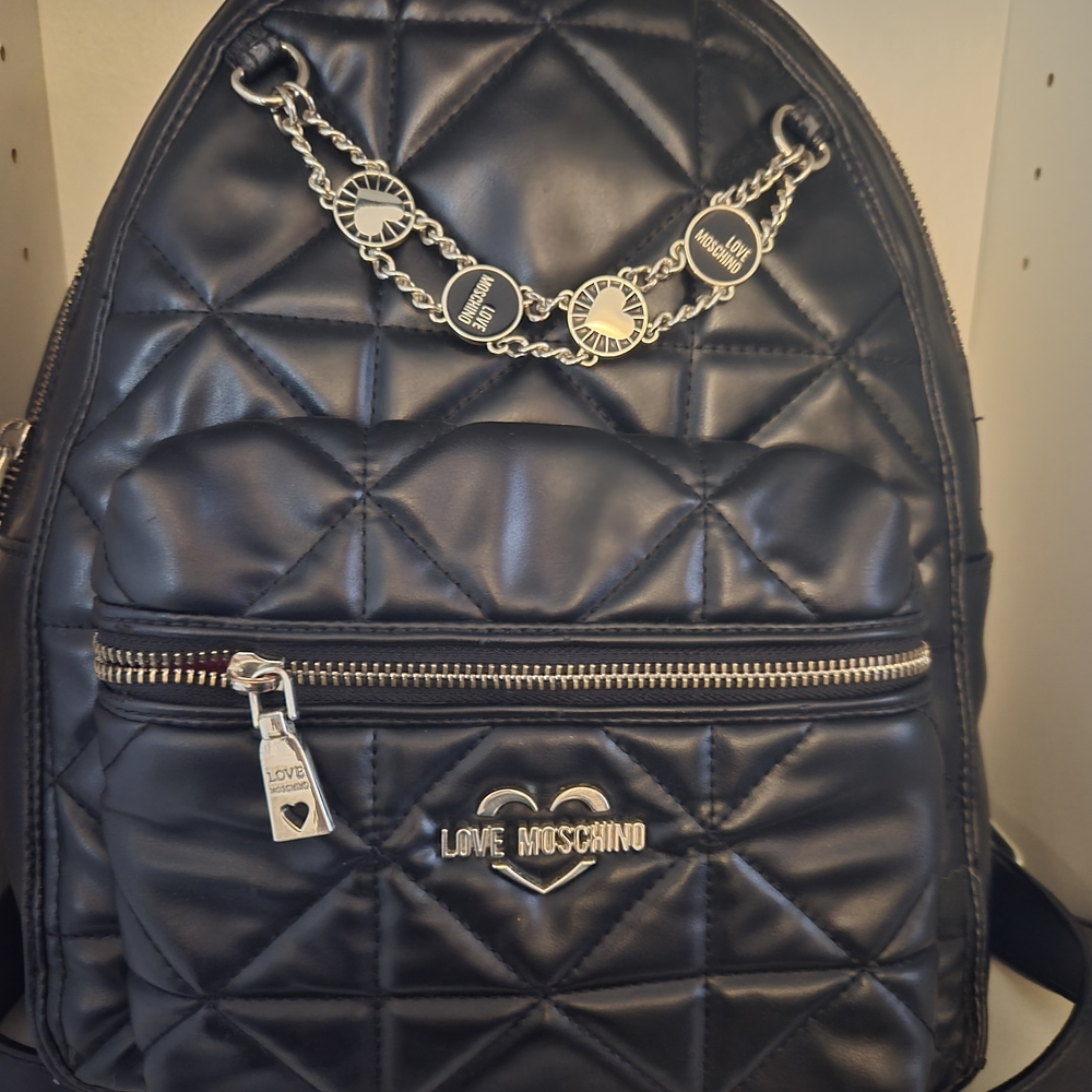 Love Moschino Quilted Black Backpack with Chain Detail